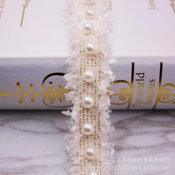 1 Jard Vintage Nailon Gold Line Kootud Pearl Pärlitest Tikitud Pits Lindi DIY Käsitöö Kleit Õmblusmasinad Asjade Riie Sisekujundus