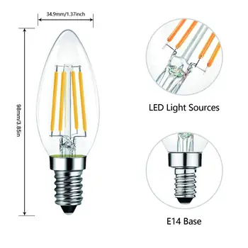 12tk Hõõglambid LED Küünal Lamp E12 E14 4W 220V 6W C35 C35L LED Lamp, Vintage Edison Pirn Lühter Soe Valge