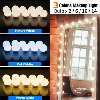 12V Meik Mirror Light LED Seina Lamp USB-Tricolor-ja Kosmeetikatooted Tuled 2 6 10 14pcs Tuba Pirnid Touch Komplekt Meik Edevus Kapp