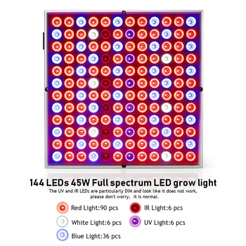 144LEDS Led Grow Light Täieliku Spektri 45W UV-IR Led Paneel Kasvav Lambi Siseruumides Seemne Lilled Seemikute Kasvada Kasvatamine
