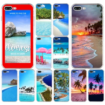 185H suvel Rannas Stseen Päikeseloojangut merel Palm Pehme TPU Silikoon Kate nii Apple iPhone 6 6s 7 8 plus Juhul