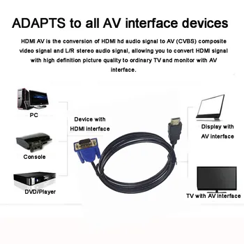 1M HDMI Cable HDMI-VGA-1080P-HD-Audio-Adapter CablePC Monitori Kaabel Plii toetust 720 1080i ja 1080P digitaalse signaali