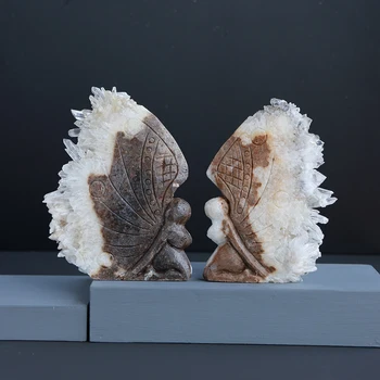 1tk Looduslik Valge Kristall Raw Klastri Skulptuur Selge kvarts Liblikas Tüdruk käsitöö Energia ornament Kodu kaunistamiseks