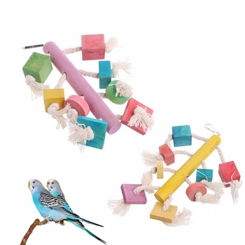 1tk Papagoi Bird mänguasi Puidust Plokk ja Puuvillane Köis Närimine mänguasjad Papagoid Värvikad Rippuvad Kiik Konksu Linnu Puuri mänguasi Accessoies
