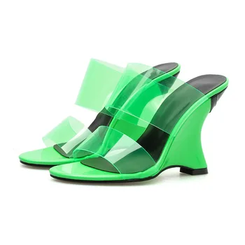 2020. aasta uus suvine naiste kingad kiilud roheline sandaalid seksikas paksu kiilud sandaalid rihmad