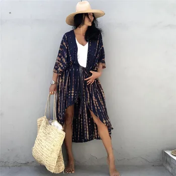 2021 Boho Seksikas Triibuline Sifonki trikoo Cover-ups Pluss Suurus Randa Kannavad Kimono Kleit Naistele Suvel Ujumistrikoo varjata