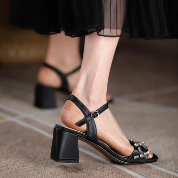 2021 Kingad Naiste Sandaalid Luxury Crystal Kingad Suvel Avatud Varvas Lukk Paksu Kontsaga Rhinestone Kingad Naiste Sandaalid Kõrged Kontsad