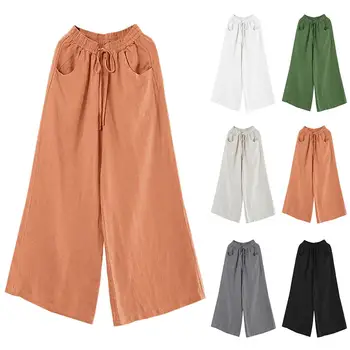 2021 Naiste Vintage Casual Lahti Puuvillast Voodipesu Kõrge Vöökoht Püksid Mopiga Pikad Püksid pantalones de mujer