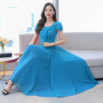 2021 new korea versioon slim ja slim trend, tahke värv sifonki kleit, long beach holiday beach kleit