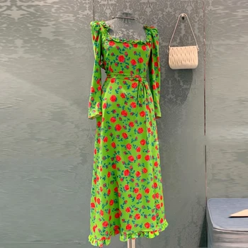 2021 Suvel Magus Naiste Kleit Mood Peter Pan, Krae On Puhvis Varrukad Flower Print Backless Sale Seksikas Naiste Kleit