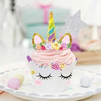 24tk Ükssarvik Cake Toppers Cupcake Kiletajad Jaoks Ükssarvik Sünnipäeva Teenetemärkide Lapsed Tüdruk Soosib Tarvikud