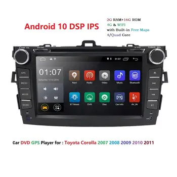 2Din Android 10 IPS Ekraan autoraadio Stereo Multimeedia Mängija Toyota Corolla 2007-2011 GPS Navigeerimine WIFI SWC Quad Core DVD