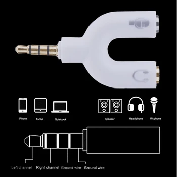 3,5 mm Splitter Stereo Plug U-kujuline Stereo Audio Mic & Kõrvaklappide Kõrvaklapid Splitter Adapterid mobiiltelefon, Tahvelarvuti MP3 Mängija