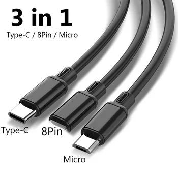 3 in 1 Ülestõstetav Micro-USB Type-C-3A Kiire Laadimine Kaabel iPhone, Android