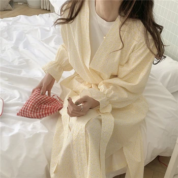 3 värvi naiste kleit, lühikesed püksid homewear nightgowns õie printida pikad varrukad puhas puuvillane pikk kimono jaapan sleepwear 2-osaline komplekt, Y885