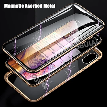 360 Metallist Magnet Adsorptsiooni Case For iPhone 12 11 Pro Max 12 Mini XS Max X-XR 7 8 6 6s Plus SE Kahepoolne Klaasist Kate