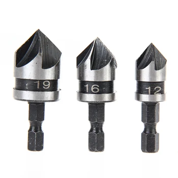3PC1/4 Drill Bit Set Hex 5Flute 12-19mm Countersink Drill Bit Juhendis Sätestatud Puit, Metall Kiire Muutus DIY Puusepatööd Tarvikud