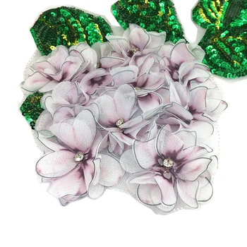4pc 3D Hydrangea Lill Plaaster Lilled Applique Crystal Beaded Plaastrid Riided Appliques Parches Õmble 19x17cm AC1531