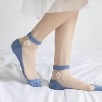 5 Paari Naiste Sokid Suvel Ultra Õhuke Hingav Klaas Silk Daisy Crystal Sokid Madalas Suu Puuvill Magus Armas Pehme Elastne