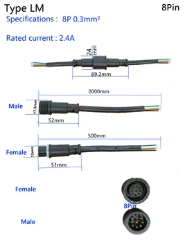 5 paari Veekindel pistik Praeguse 2.4 A 8pin traati kaabel IP67 naine mees plug 0.3mm2