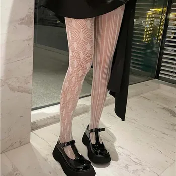 Asümmeetria Pits Silma Sukad Naistele Läbipaistev Nailon Sukkpüksid Sukkpüksid Collant Femme Ruuduline Õõnes Parempidises Koes Kleit