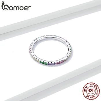 Bamoer 2021 Autentne 925 Sterling Silver Rainbow CZ sõrmustes Naiste Trendikas Virnastatav Pulm Ehteid Multi-suurus GXR583