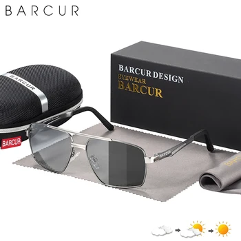 BARCUR Piloot Stiilis Metallist Raam Brändi Päikeseprillid Meestele HD Polariseeritud Naiste Tooni Sõidu Photochromic Objektiivi päikeseprillid UV400 Peegel