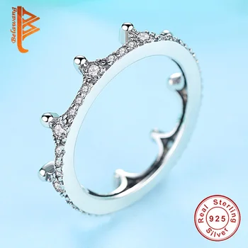 BELAWANG Mood 925 Sterling Hõbe Romantiline Virnastatavates Crown Selge CZ Kivi Ring sõrmustes Naiste Pulmad Hõbe Ehted