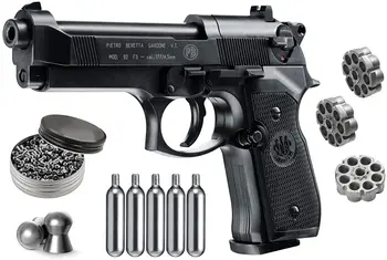 Beretta M92FS Blowback Õhu Püstol koos 5x12 CO2 Mahutid ja Pakk 500ct Plii Graanulid Liit (Must+Mag+Tarvikud) Metallist seina märk