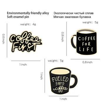Black Coffee Cup Metallist Emailiga Sõle Mood Lihtne Kohvi Teksti Märk Isiksuse Rinnamikrofon Seljakott Ehted Tarvikud Kingitus