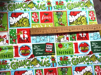 Cartoon Christmas Roheline Grinch Segast digitaaltrükk Puuvilla Kangast Lastele Riided DIY Näputöö Materjal