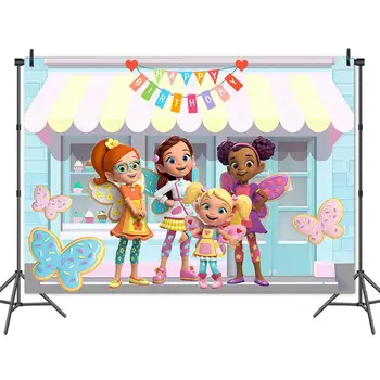 Cartoon Kohvik Ilusad Tüdrukud Liblikas Tiivad Taustaks Lapse Sünnipäeva Laua Kaunistus Fotograafia Taust Kid Vinüül Banner