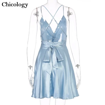Chicology backless vibu-sõlm seksikas pidu mini kleit 2020. aasta suvel naiste õhuke rihm lühike komplekt festivali klubi streetwear riided