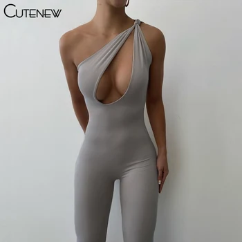 Cutemew Seksikas Õõnes Välja Üks-Õlg Asümmeetria Naiste Bodysuits Kevadel Vabaaja Slim Tahke Elastsus Mugavad Naiste Streetwear