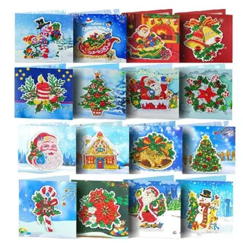 Diamond Maali õnnitluskaardid Cartoon Christmas Sünnipäevaks Postkaarte, 5D DIY Kids Festival Tikandid Tervitage Kaardid Kingitus