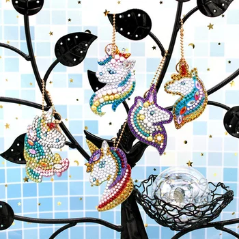 Diamond Võtmehoidja Multikas Loomade Ükssarvik 5D Diamond Maalikunst Mosaiik DIY Daimond Tikandid Kott Ripats Ornament Ehted Kingitus