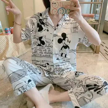 Disney Suvine naiste pajama komplekti Miki Minni riideid kawaii riided, vabaaja nightgowns cartoon rüü Avatud rinnus lühikesed varrukad tüdruk