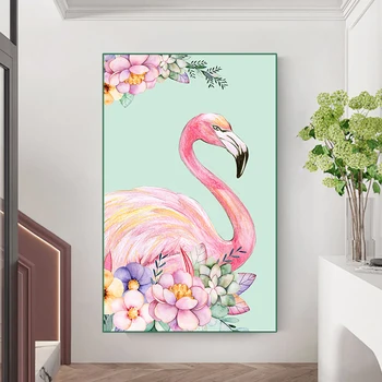 Flamingo Ükssarvik Ja Värvikas Lillede Watercolored Loomade Plakat Roosa Lõuendile Maali Prindib Põhjamaade Kodu Dekoratiivse Seina Pilt