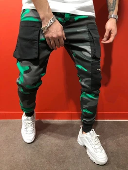 Four Seasons Meeste Vabaaja Sport Hip-hop kamuflaaž prindi püksid multi-tasku töötab sörkimine püksid kinniseotud jalad