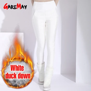 GareMay Soojad Püksid Naiste Klassikalised Püksid Naiste Pluss Suurus Naiste Sügis-Talv-Valge Duck Down Püksid koos Kõrge Vöökoht Must