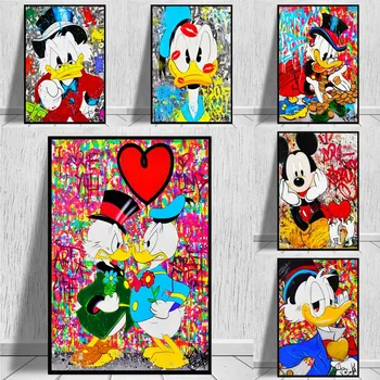 Graffiti Art Disney Miki Hiir ja piilupart Donald Street Art Lõuend Maali Poster ja Print Seina Art Pilt elutuba