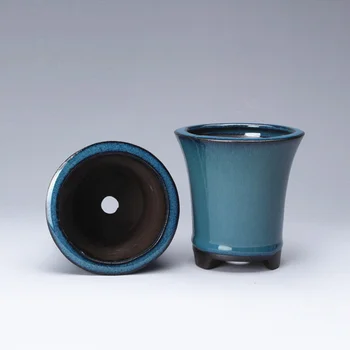 Hiina Stiilis Hingav Bonsai Pott Sinise Klaasiga Siseruumides Rõdu Istutamine Kodu Bonsai Konteiner Klaasitud Taime Pott Kõik-glasuuritud