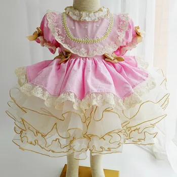 Hispaania Baby Kleit Tüdruk Türgi Royal Vestidos Imiku Lolita Princess Pall Kleit Lapsed Teise Lapse Velvet Sünnipäeva Roosad Kleidid