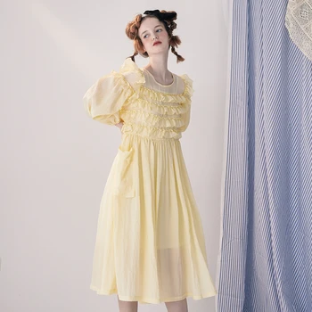 Imakokoni originaal magus ruffled kõrge talje kleit oli õhuke mull pikkade varrukatega printsess kleit suvel 213321