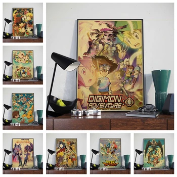 Jaapani Naljakas Seiklus Anime Digimon Retro Maali Pilt, Kohvik Lapsed Toas Elavad Seina Home Art Decor Kvaliteedi Lõuend Plakat