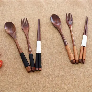 Jaapani Stiilis Bambusest Puidust Söögiriistad Seada Kahvel Lõikur Lõikamine Korduvkasutatavad Köök Tööriista Kott Kasulik Köök Toiduvalmistamise Vahend