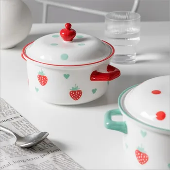 Keraamilised lauanõud Maasika mustrit roog plaat Põhjamaade ja lääne toidu plaat leibkonna pasta magustoit tassi supp kauss käepide