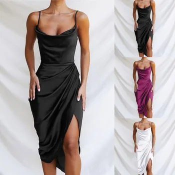 Kleidid Naiste Sexy Slim Rist (Solid Color Split Hip Tihedalt liibuvad Kleit Daamid Vabaaja Suvel Õhuke Kleit Poole Vestido De Mujer