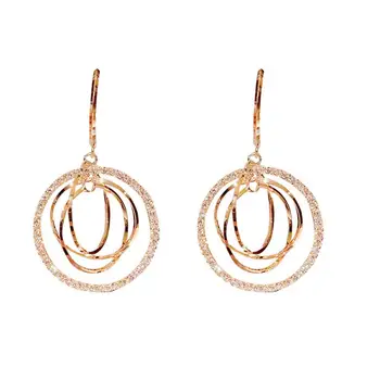 Korean Luxury Women Three-dimensional Ring Earrings Rhinestone Hoop Earrings Shine Crystal Hollow Gold Round Circle Jewelry