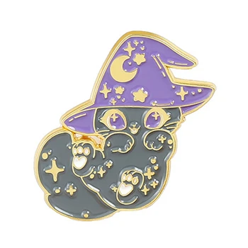 Kuu Tähistaeva Kass Emailiga Pin-Lilla Wizard Hat Nõid Ruumi Cat Kitten Prossid Naiste Rinnamikrofon Pin-Magic Pääsme Ehted Kingitus